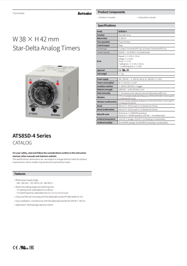 AUTONICS ATS8SD-4 CATALOG ATS8SD-4 SERIES: W38XH42MM STAR-DELTA ANALOG TIMERS